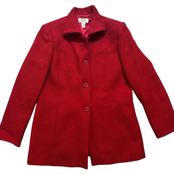 Talbots Jacket Women's 12P Petite Red Textured Pea Coat 100% Wool Vintage - Picture 1 of 8